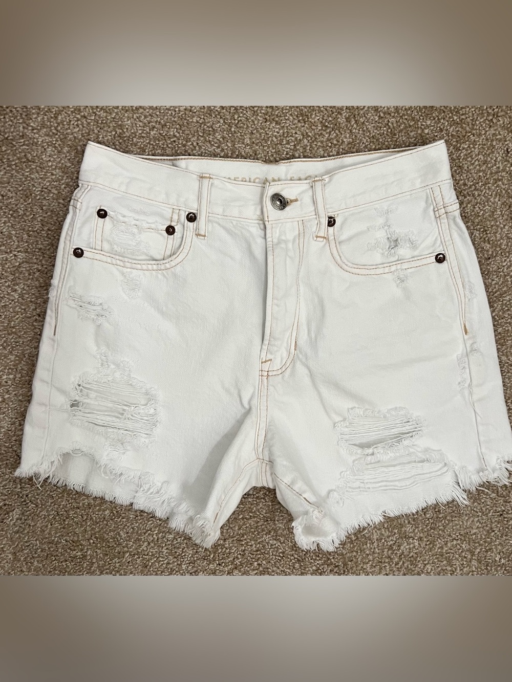American Eagle Outfitters 90s Boyfriend White Distressed Jean Shorts Size 2